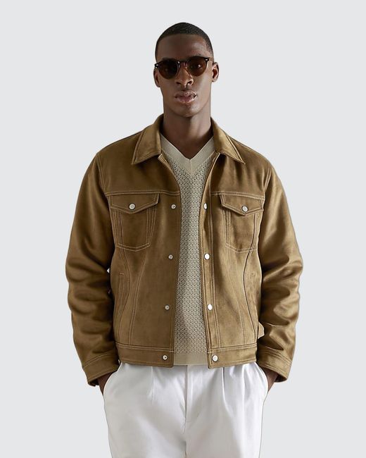 River Island Brown Western Jacket Regular Fit Faux Suede Cotton for men