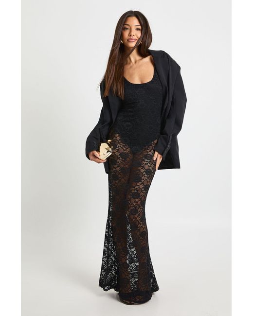 Boohoo Black Lace Scoop Neck Sheer Skirt Maxi Dress