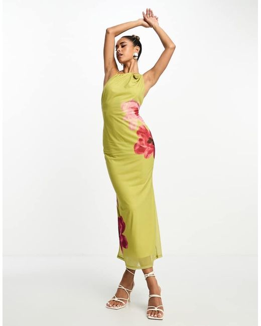 ASOS Multicolor High Asymmetric Neck Maxi Dress