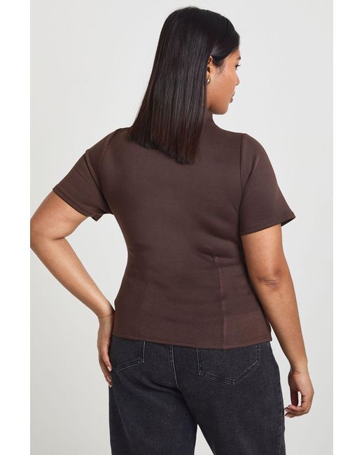 Boohoo Brown Plus Cinched Waist High Neck Top