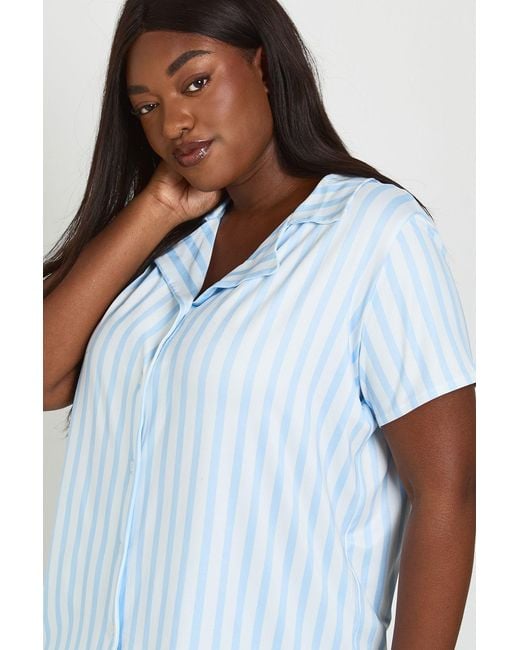 Boohoo White Plus Stripe Short Sleeve And Pj Set