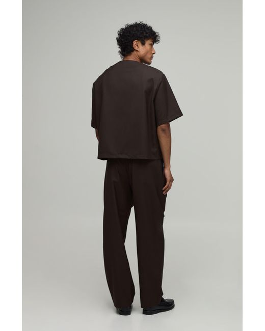 BoohooMAN Black Tailored Boxy Wrap Co-Ord Shirt for men