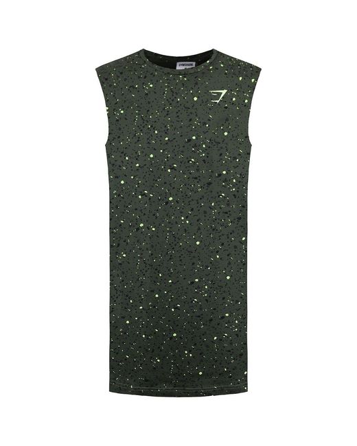 GYMSHARK Green Micro Print Drop Tank Top for men