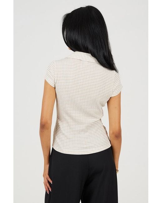 Brave Soul Black Short Sleeve Gingham Collared Top