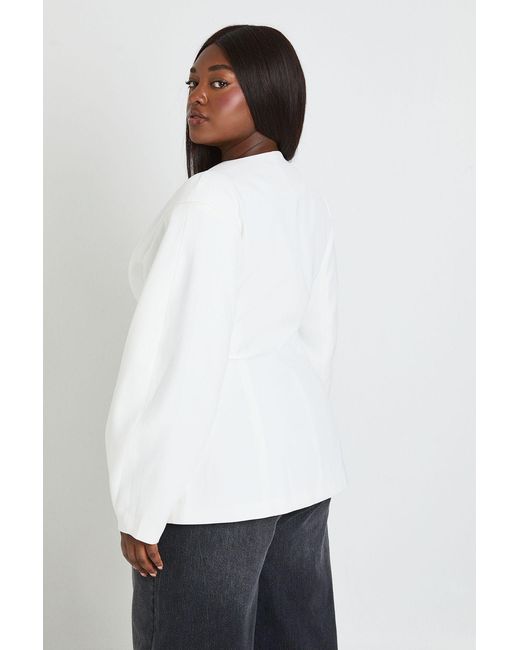 Boohoo White Plus Shell Trim Cinched Waist Blazer