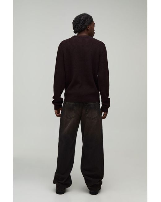 BoohooMAN Black Regular Fit Ribbed Knitted Jumper for men