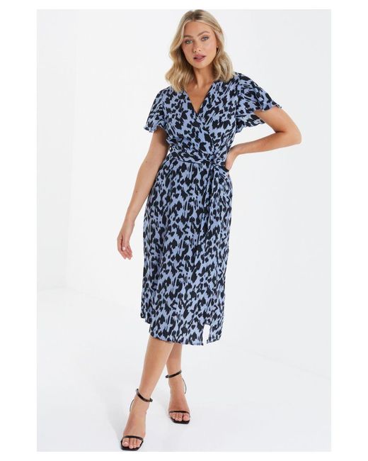 Quiz Blue Animal Print Wrap Midi Dress