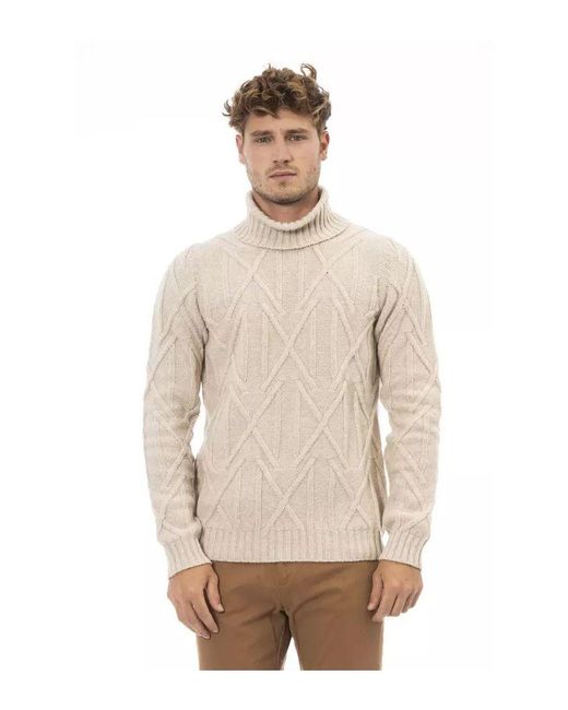 Alpha Studio Natural Merino Wool Turtleneck Sweater for men