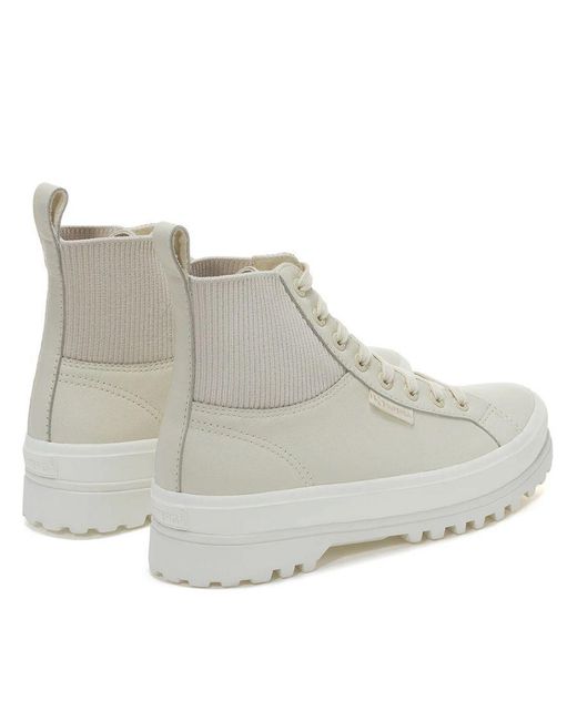 Superga Gray Ladies 2644 Alpina Knitted Nappa Leather High Tops (Light Eggshell/Avorio)