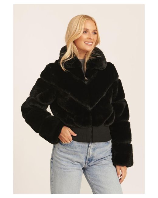 Gini London Black Faux Fur Zip Front Short Jacket