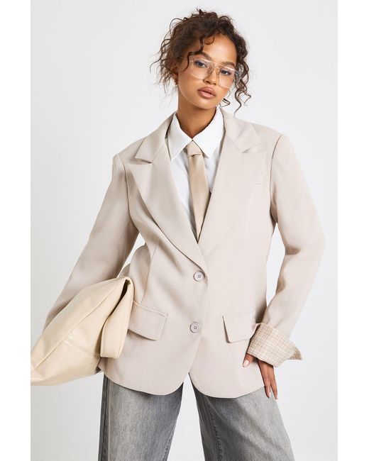 Boohoo Natural Foldover Sleeve Tailored Blazer