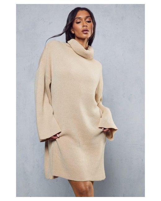 MissPap Natural Oversized Turtle Neck Knitted Dress
