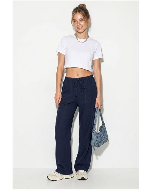 Bianco Lucci Blue Wide-Leg Cotton Trousers With Drawstring Waist
