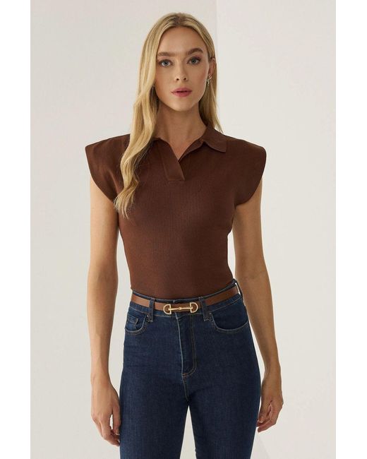 Hiccup Blue Polo Neck Slim Fit Sweater With Shoulder Pads