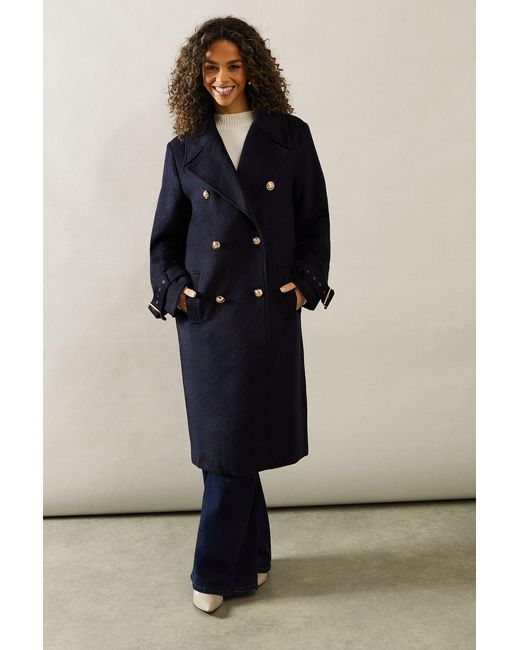 Wallis Blue Buckle Detail Double Breasted Coat