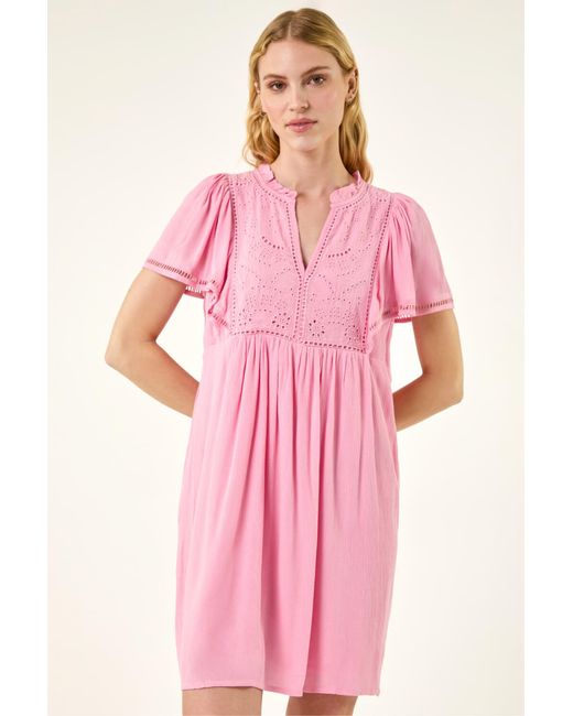 Roman Pink Embroidered V-Neck Dress