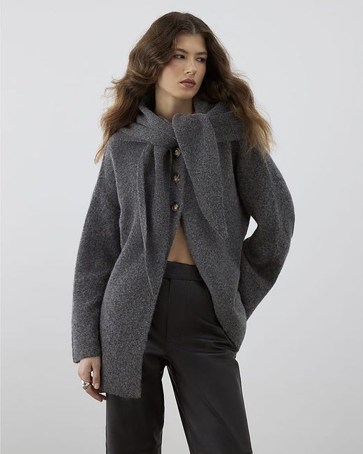 River Island Gray Cardigan Ri Studio Scarf Alpaca Blend