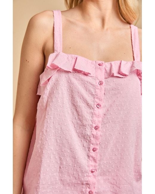 Oasis Pink Button Front Cami Nightwear Trouser Set