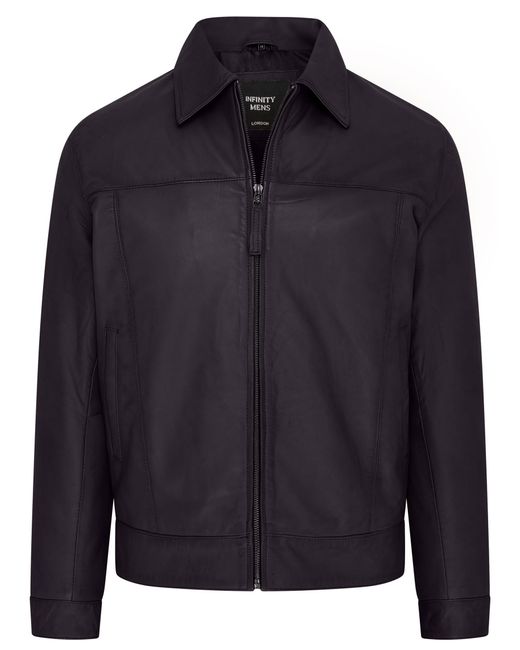 Infinity Leather Blue Retro Classic Harrington Biker Jacket for men