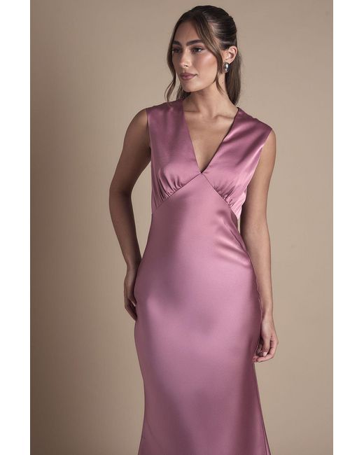 Oasis Pink Satin Open Back Detail Maxi Bridesmaid Dress