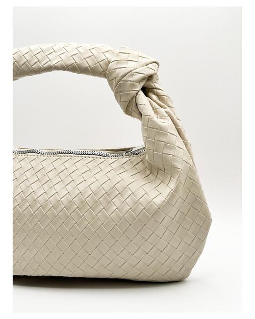 SVNX White Woven Pu Leather Grab Bag With Knotted Strap Detail