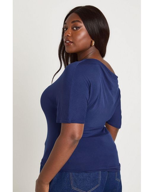 Boohoo Blue Plus Off The Shoulder Flared Short Sleeve Top