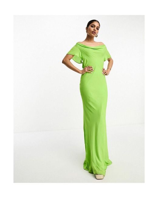 ASOS Green Flutter Sleeve Cowl Neck Maxi Dress