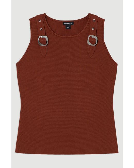 Karen Millen Red Buckle Trim Knitted Top
