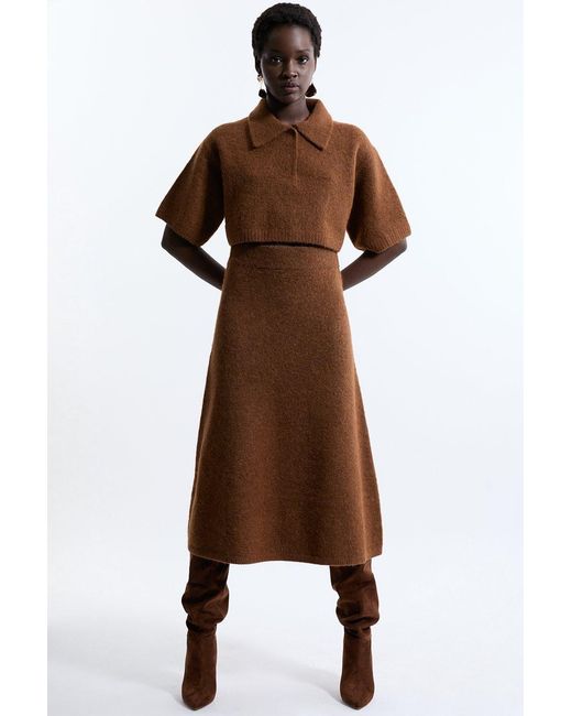 Karen Millen Brown Alpaca Wool Fluffy Full Knit Skirt