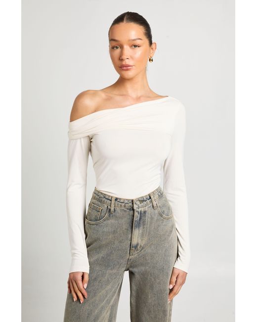 Boohoo Gray Cupro Twist Front Detail Long Sleeve Top