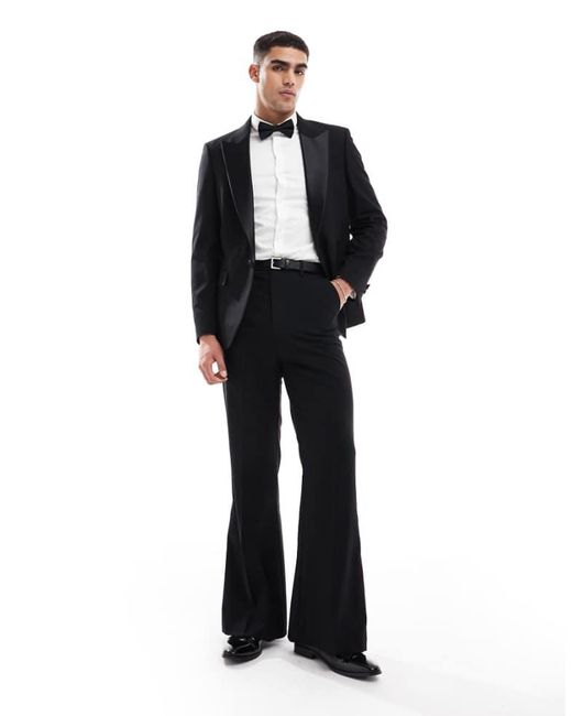 ASOS Black Flare Tuxedo Suit Trousers for men