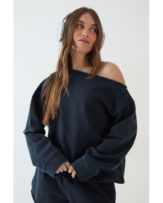 DSGN Studio Blue Heavyweight Washed Off The Shoulder Oversized Sweatshirt