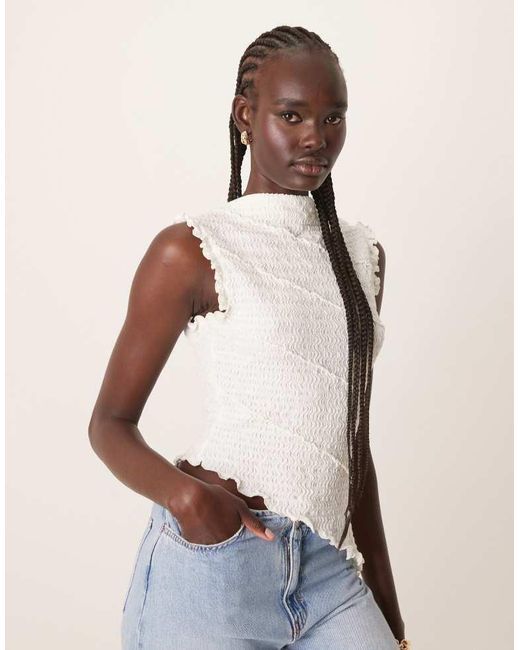 ASOS Natural Asymmetric Texture Shirred Sleeveless Top