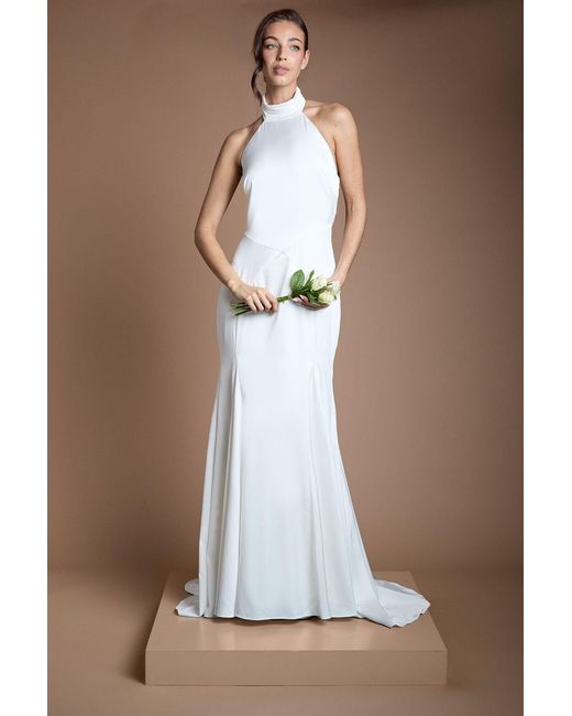 Oasis Brown Matte And Satin Wedding Dress With Puddle