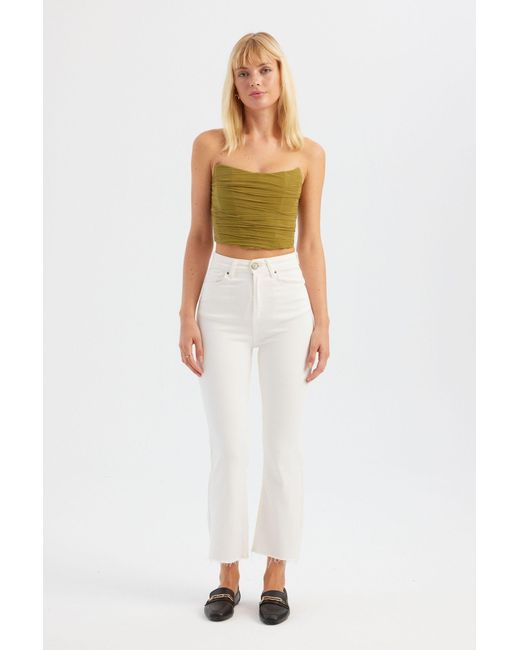 Hiccup Green Strapless Ruched Crop Top