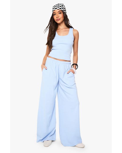 Boohoo Blue Basics Rib Straight Leg Trouser