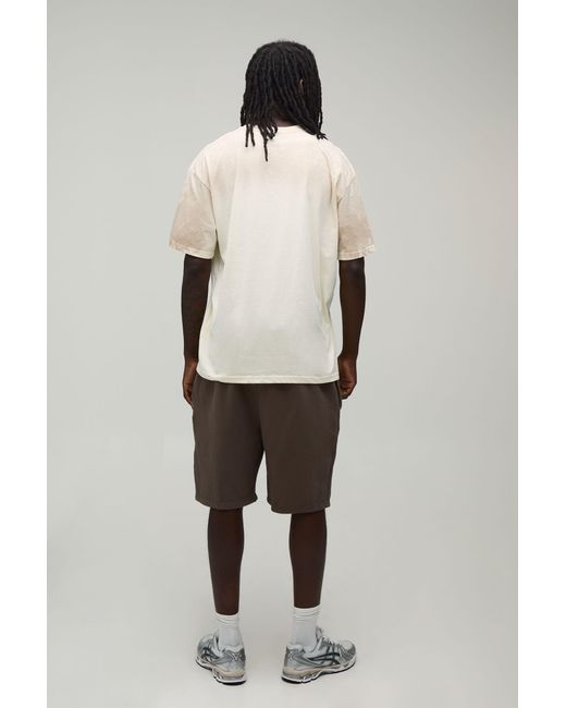 BoohooMAN Natural Oversized Spray Wash Limited Edition Printed T-Shirt for men