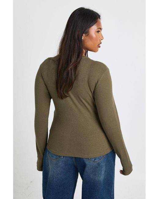Boohoo Blue Plus Basic Rib Long Sleeve Fitted Longline Top