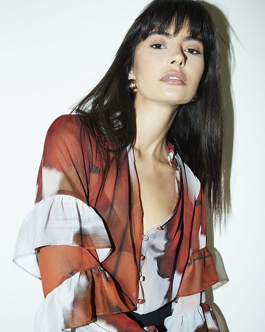 River Island Red Blouse Abstract Print Frill
