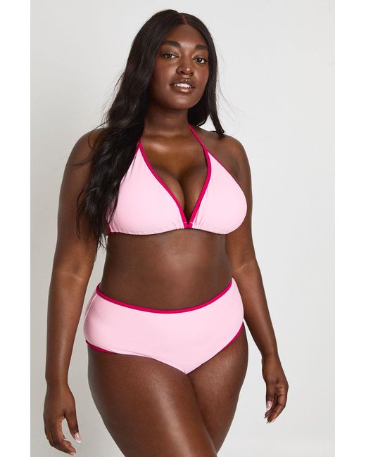 Boohoo Red Plus Contrast Bikini Top And High Waist Bottom