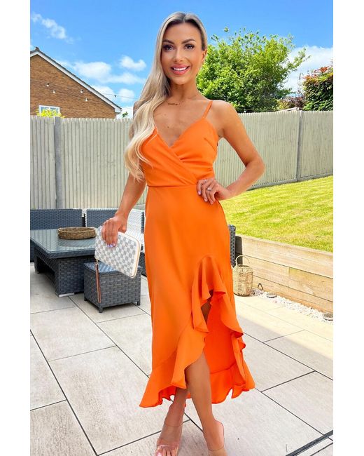 AX Paris Orange Burnt Frill High Low Midi Dress