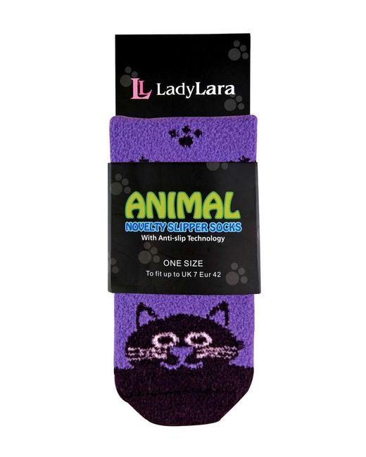 Sock Snob Purple Ladies Fluffy Non Slip Slipper Socks With Animal Designs