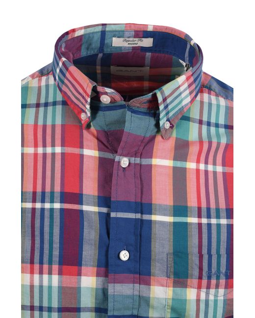 Gant Blue Madras Check Long Sleeved Shirt Rose/ Cotton for men