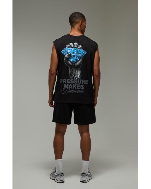 BoohooMAN Black Active Pressure Makes Diamonds Oversized Tank for men