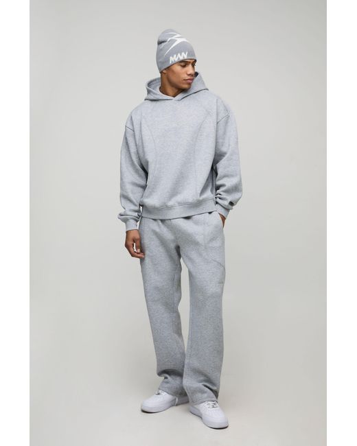 BoohooMAN Gray Oversized Boxy Embroidery Detail Hoodie for men