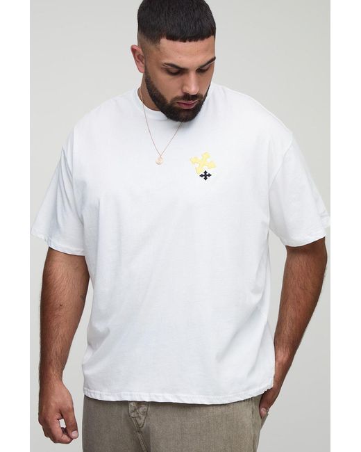 BoohooMAN White Plus Oversized Cross Embroidery T-Shirt for men