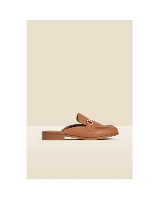 Sosandar Brown Tan Faux Leather Trim Mule Loafers