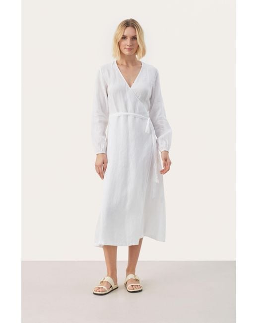 Part Two White Elinorapw Wrap Linen Midi Dress