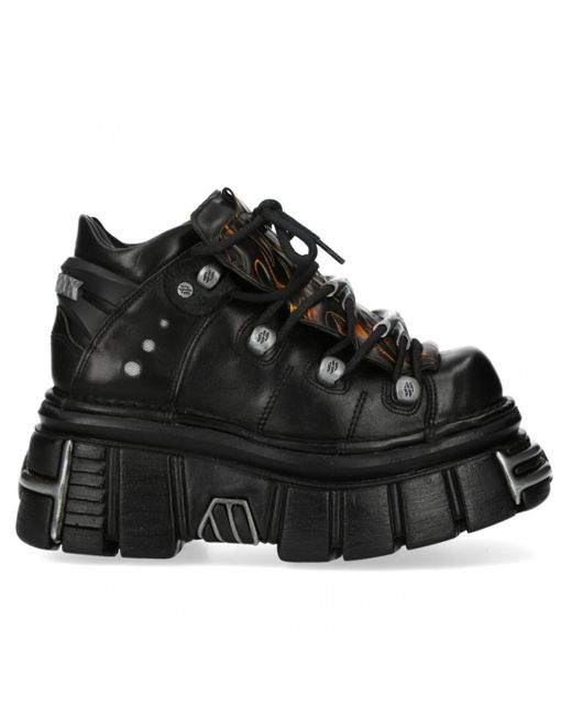 New Rock M-106N-C86 Flame Leather Gothic Ankle Platform Boots in Black ...