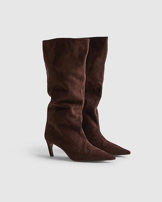 River Island Brown High Leg Boots Faux Suede Textile